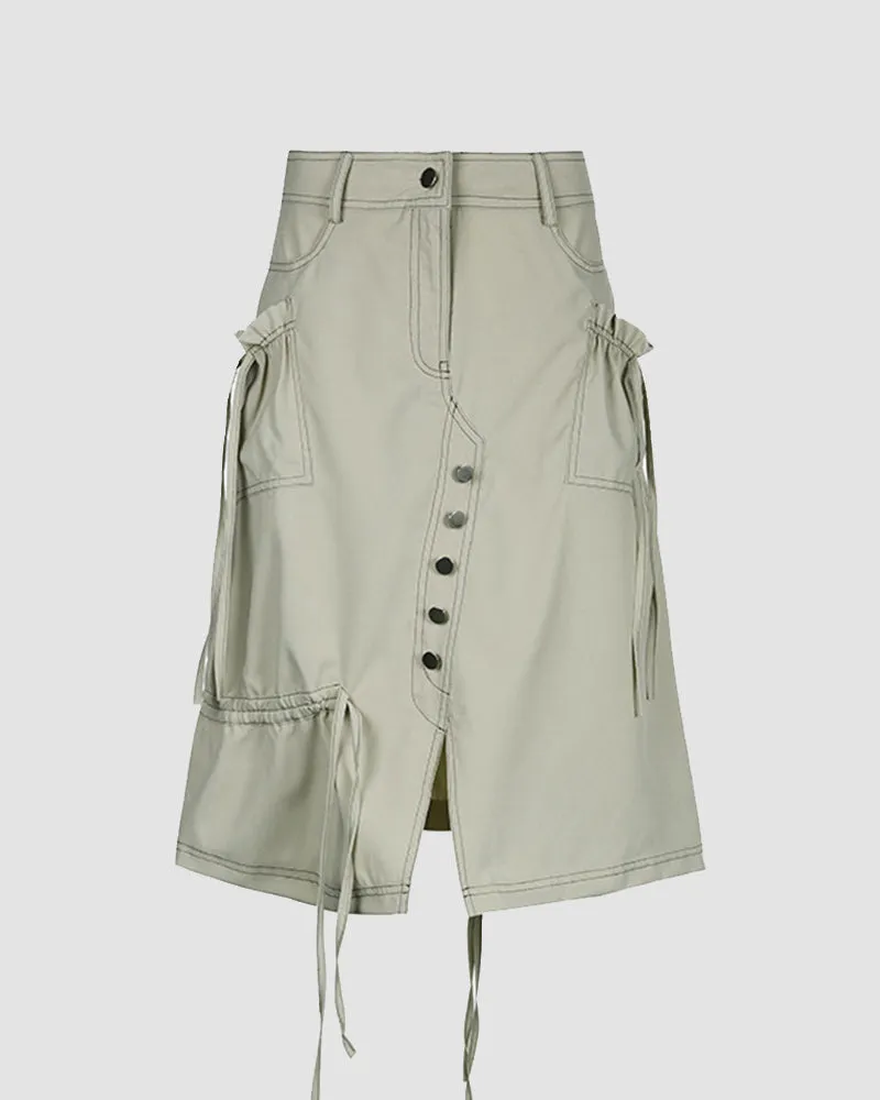 Inventress Cargo Asymmetric Button Skirt