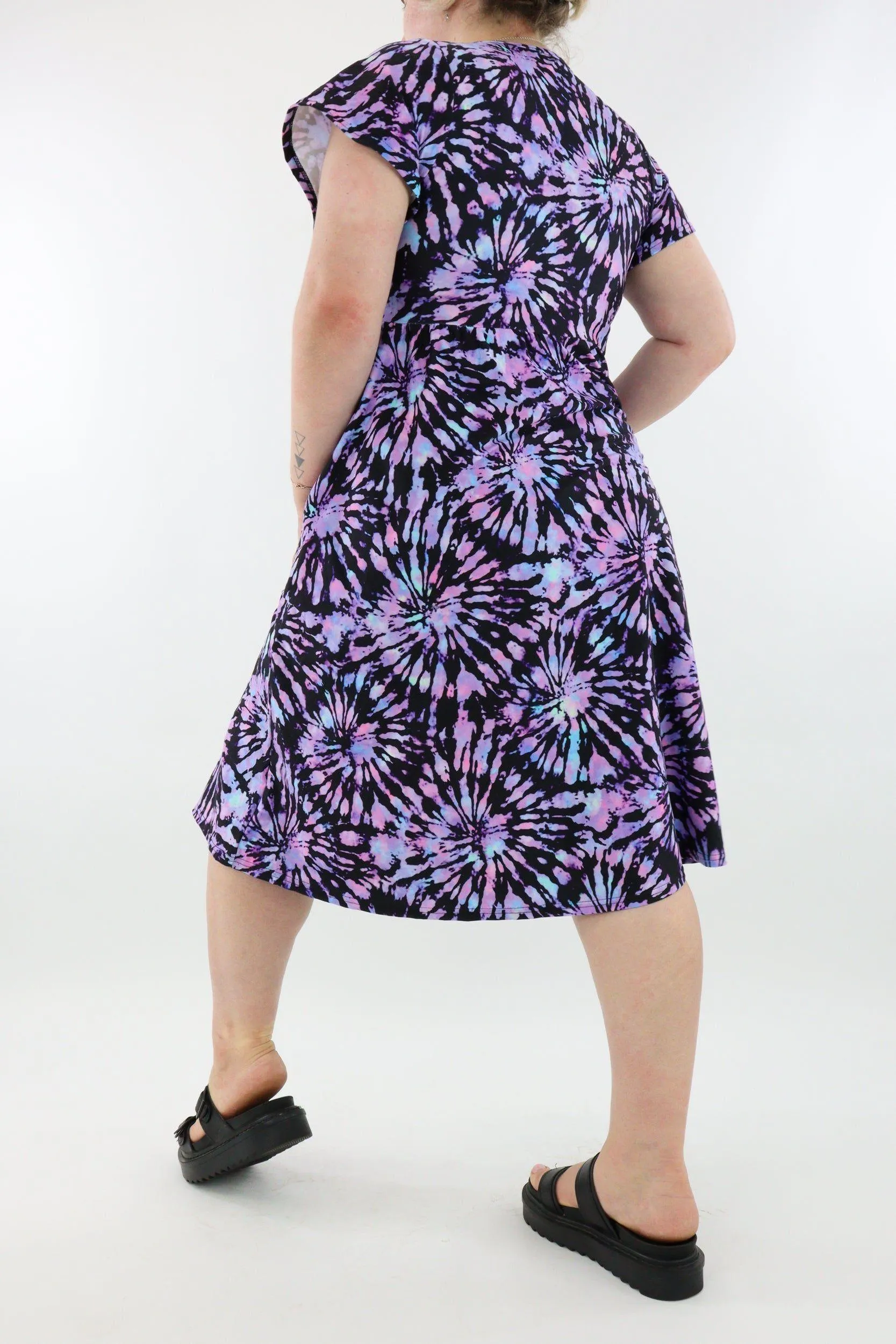 Iridescent Purple Tie Dye - A-Line Dress - Midi Length - Side Pockets