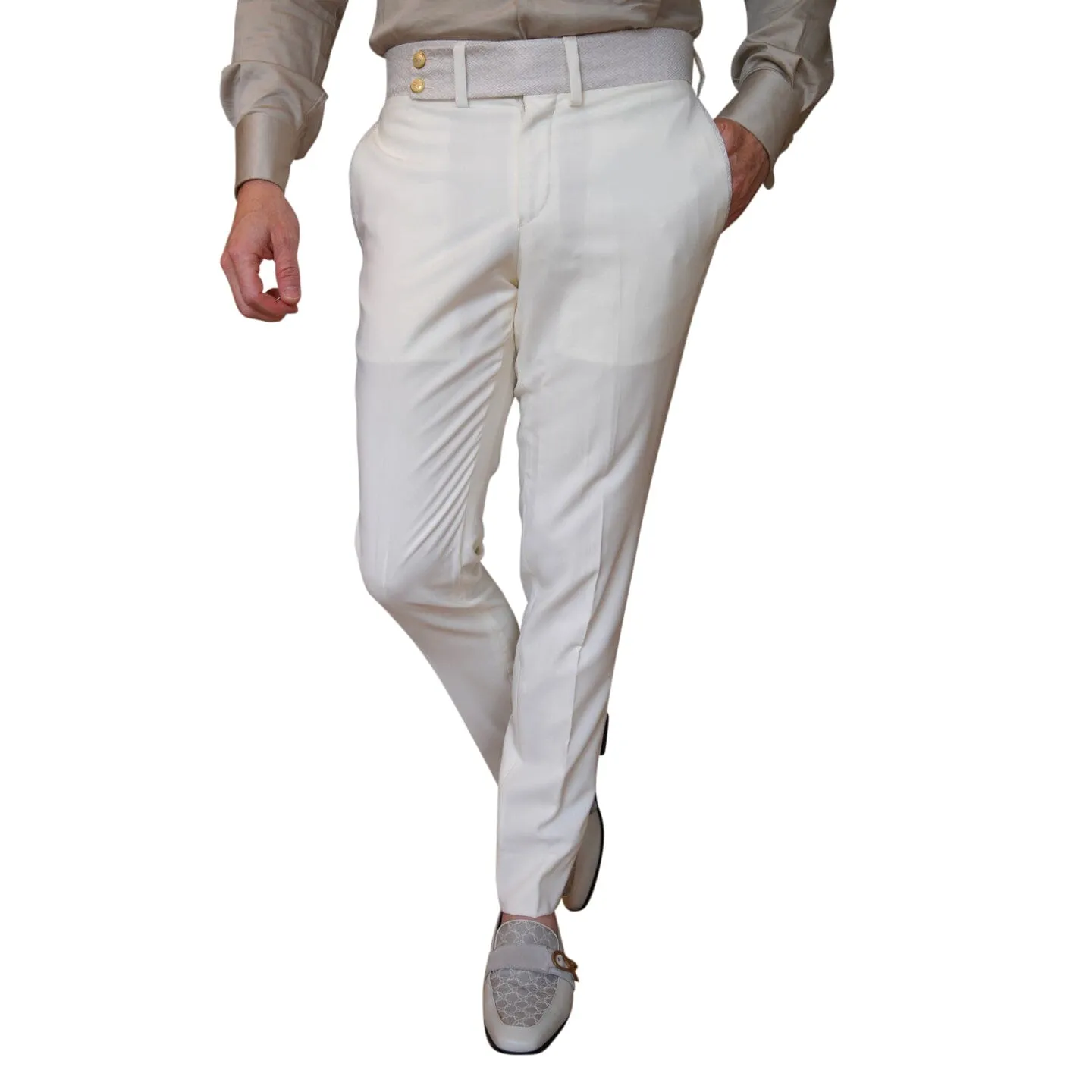 Ivory Latte Herringbone Hampton Trousers
