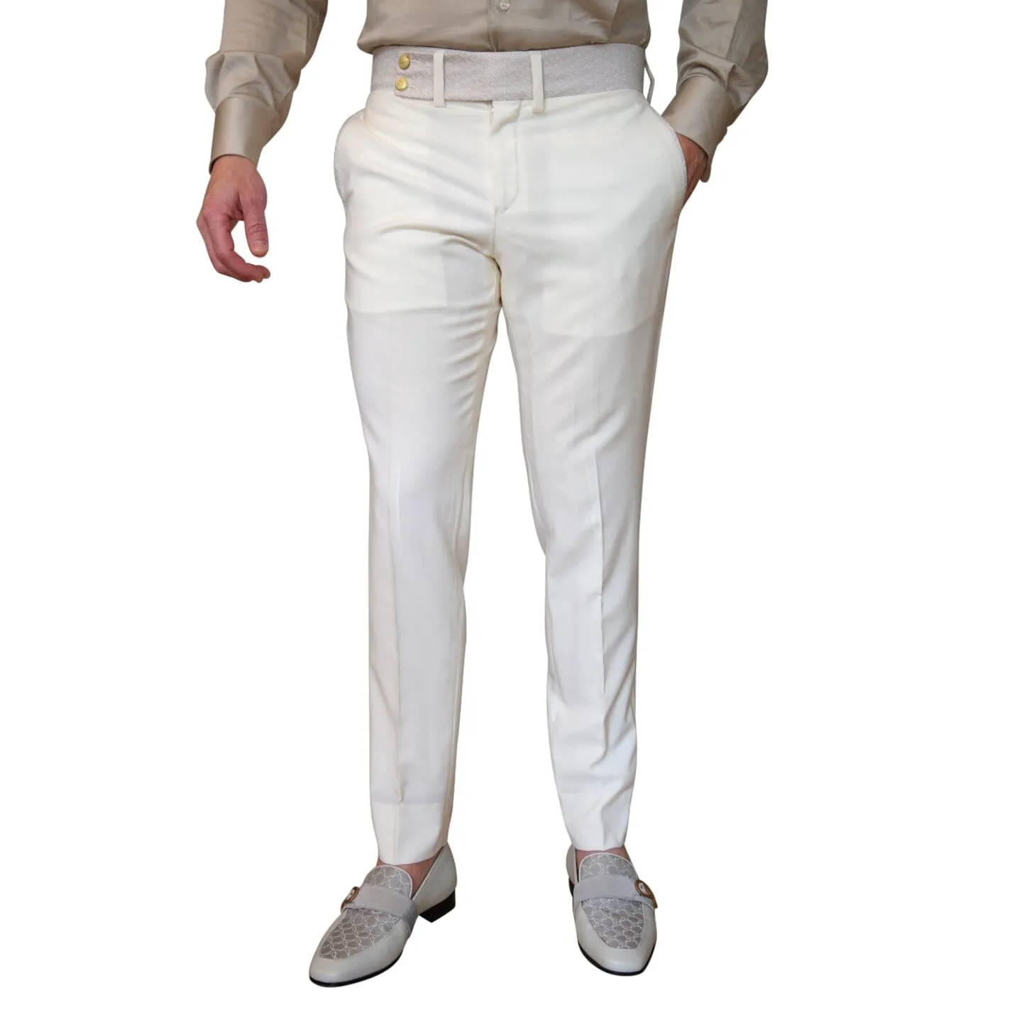 Ivory Latte Herringbone Hampton Trousers