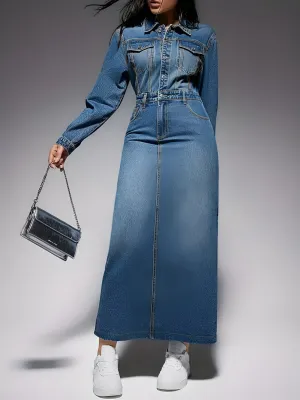 Jacinta | Stylish denim-look long-sleeved dress