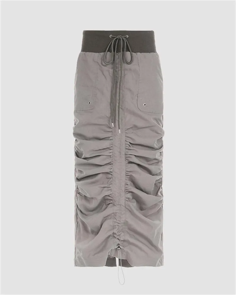 Jagged Ruffle Maxi Cargo Skirt