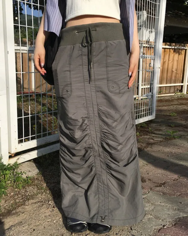 Jagged Ruffle Maxi Cargo Skirt
