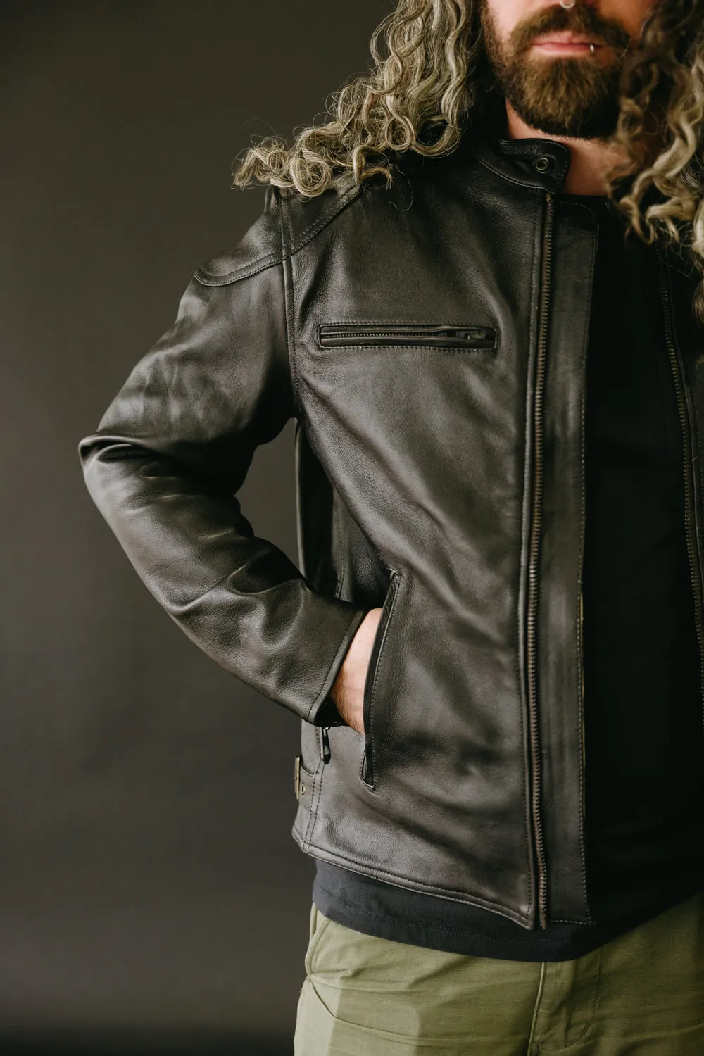 James Dant x Shangri-La - Custom "Yin Café Racer" Leather Jacket - Black Tea-Core
