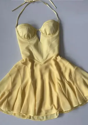 JazzHer th Birthday A Line Halter Yellow Homecoming Dresses Short Mini Birthday Dress (PRE-ORDER)