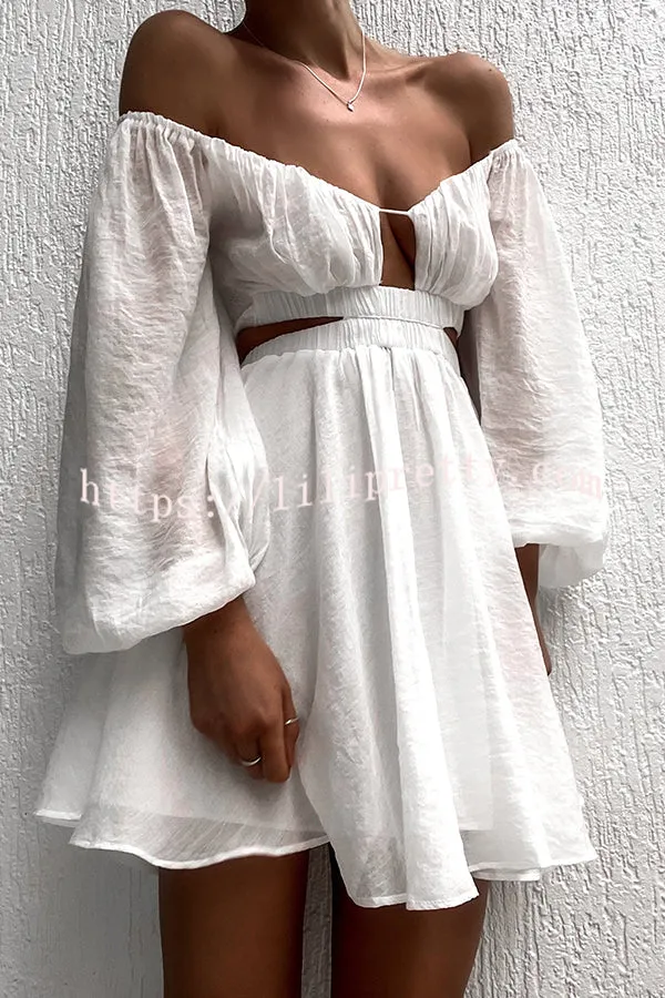 Jordy Ruched Gathered Bust Cutout Elastic Waist Lantern sleeve Mini Dress