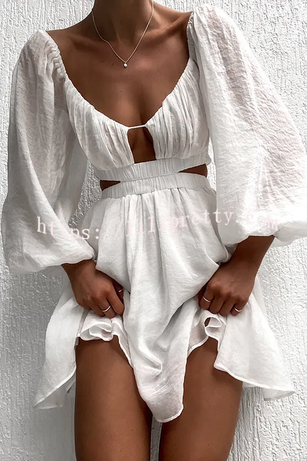 Jordy Ruched Gathered Bust Cutout Elastic Waist Lantern sleeve Mini Dress
