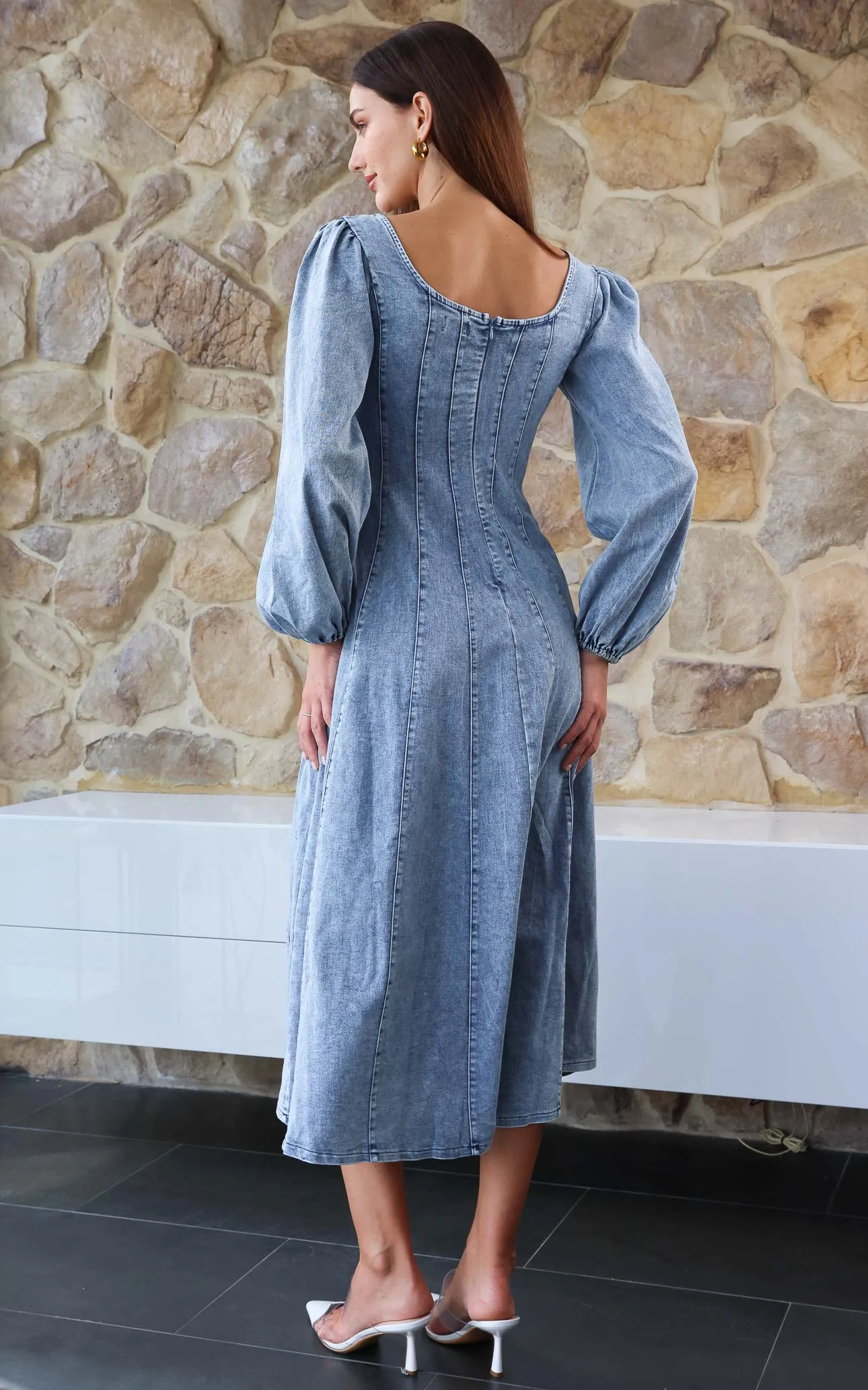 Kartford Long Sleeve Denim Maxi Dress - Blue