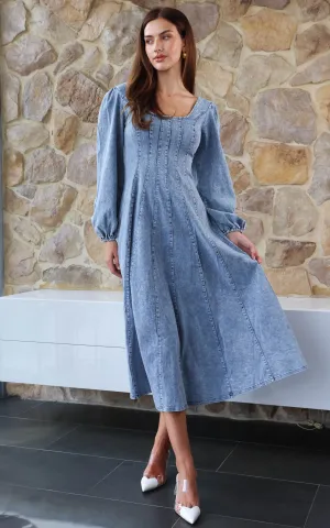Kartford Long Sleeve Denim Maxi Dress - Blue