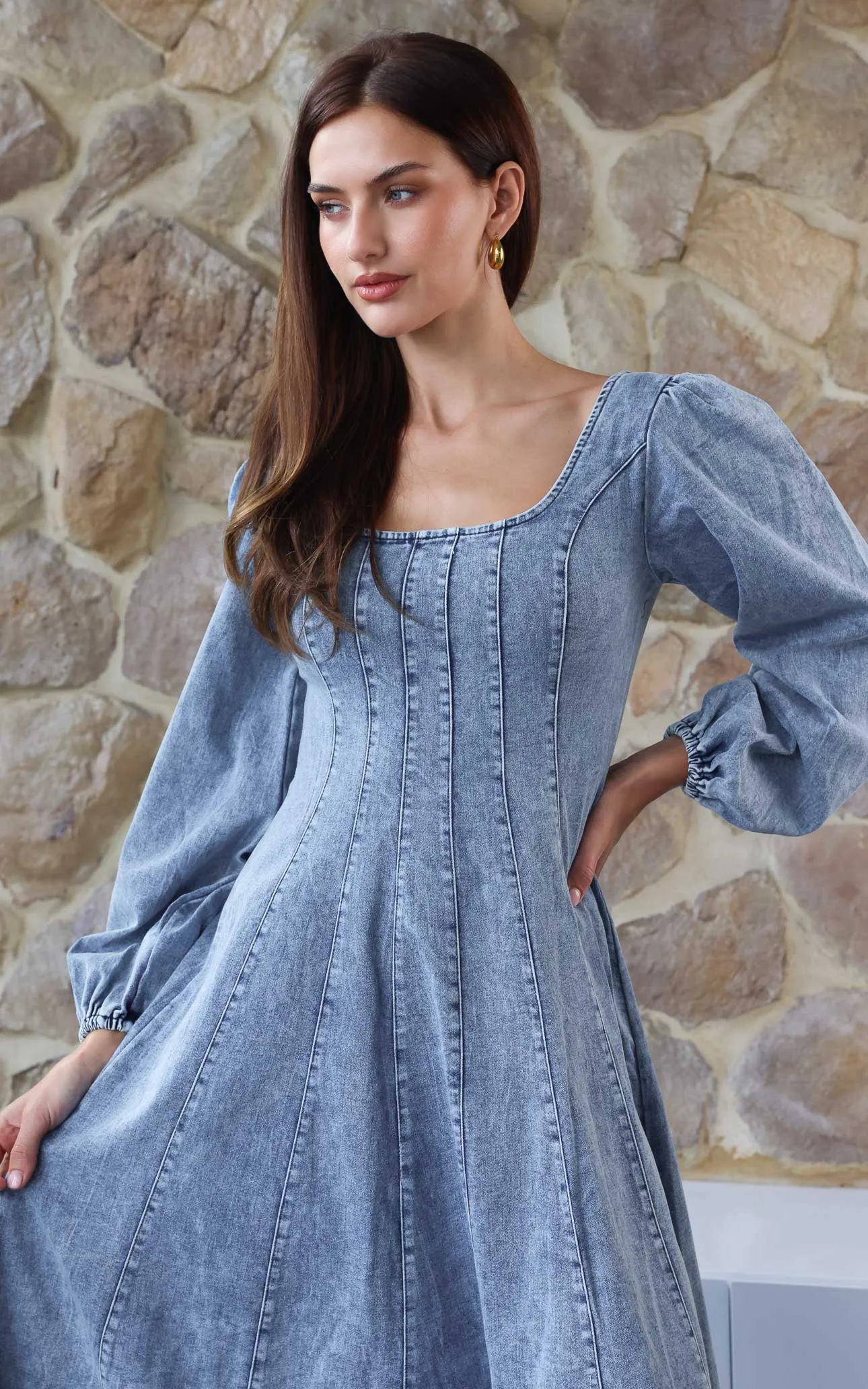 Kartford Long Sleeve Denim Maxi Dress - Blue