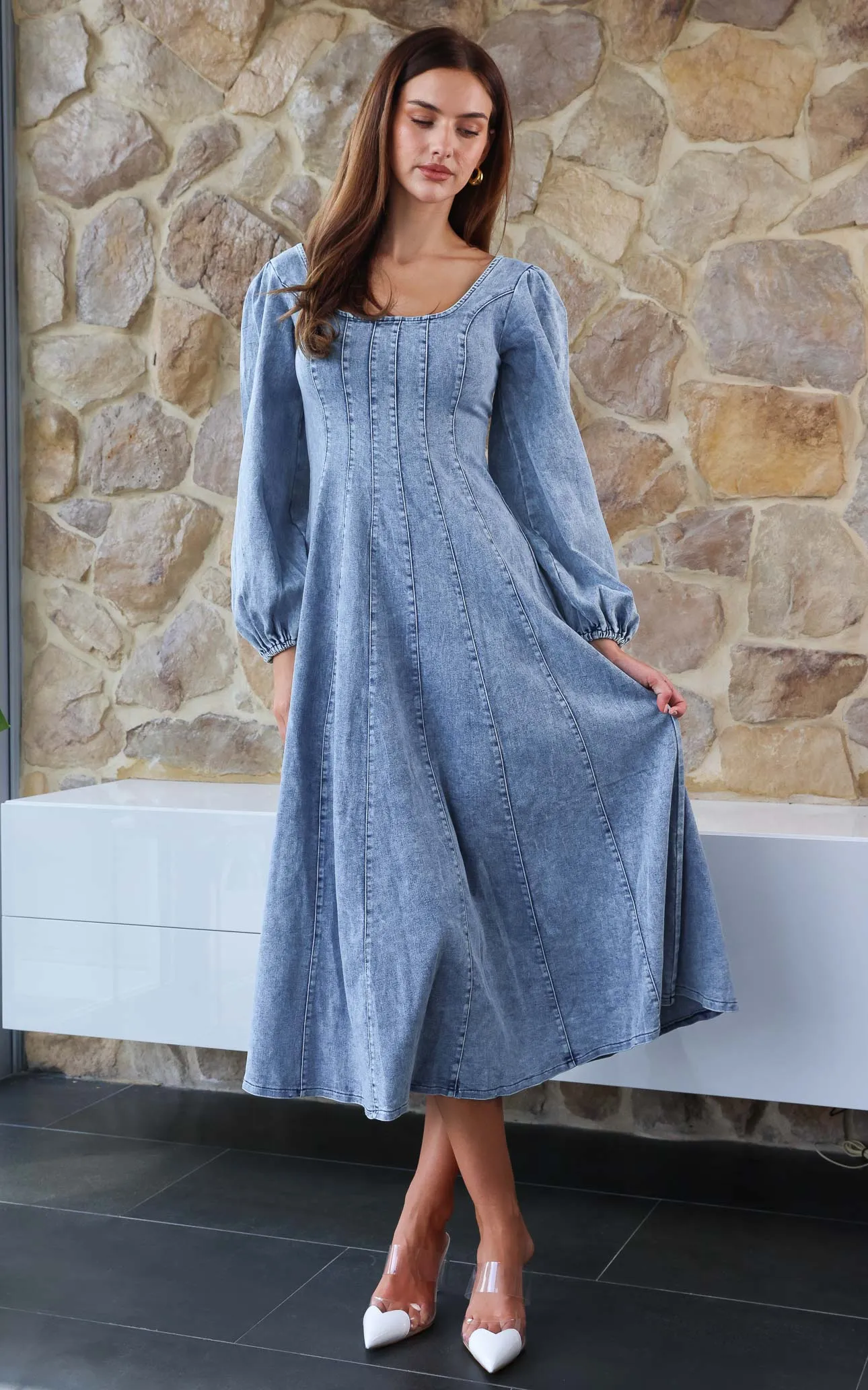 Kartford Long Sleeve Denim Maxi Dress - Blue
