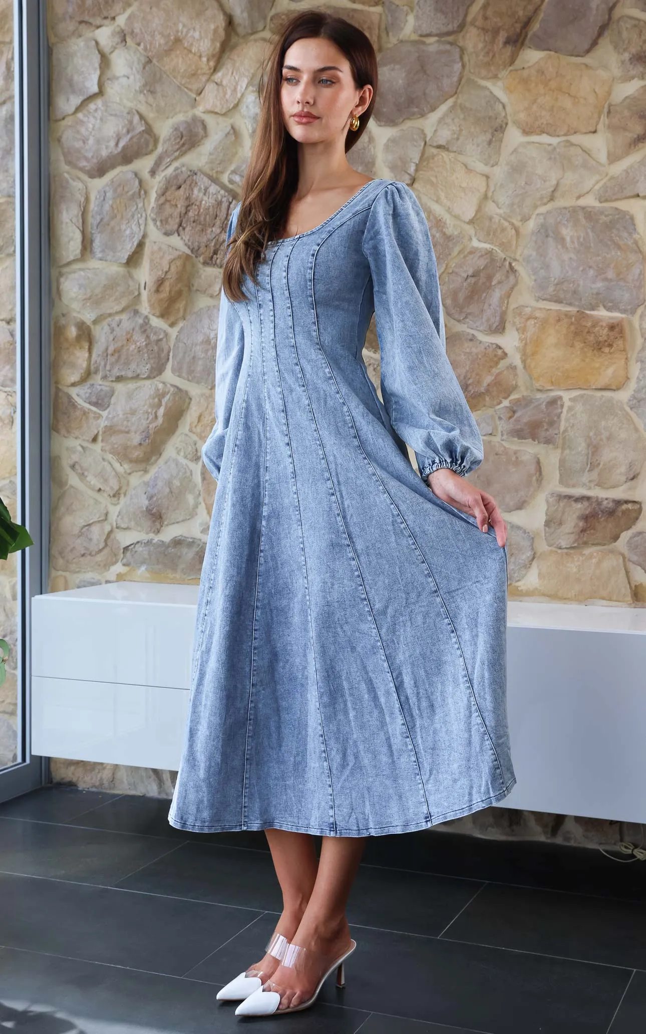 Kartford Long Sleeve Denim Maxi Dress - Blue