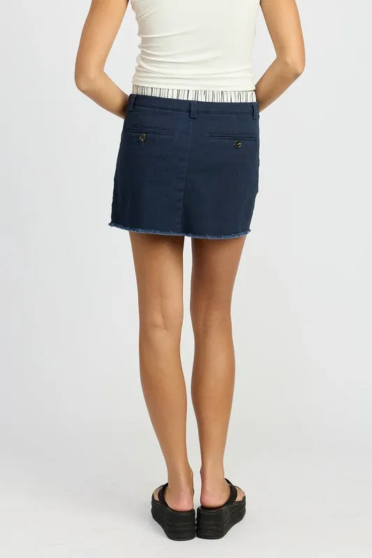 Lane Double Waisted Mini Skirt - Navy, Retro Style, Striped Waistband