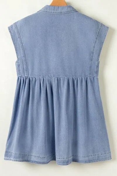 Lapel Neck Denim Babydoll Dress