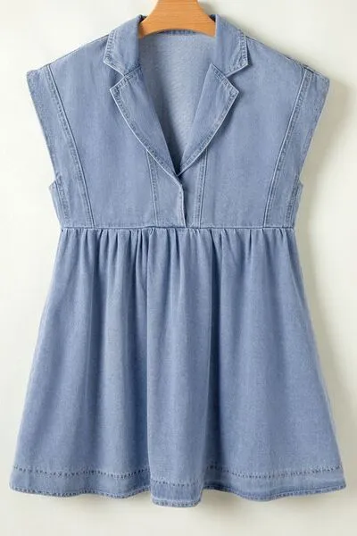 Lapel Neck Denim Babydoll Dress