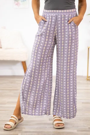 Lavender Floral Print Knit Pants