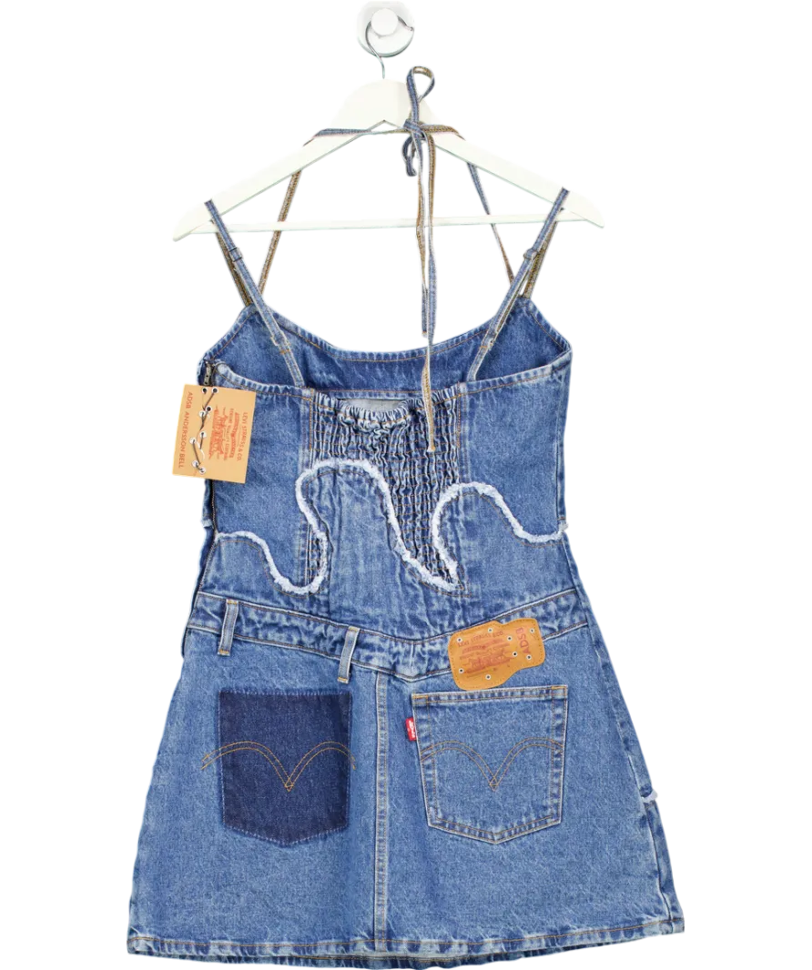levis Blue Denim Mini Dress 100% Cotton UK L