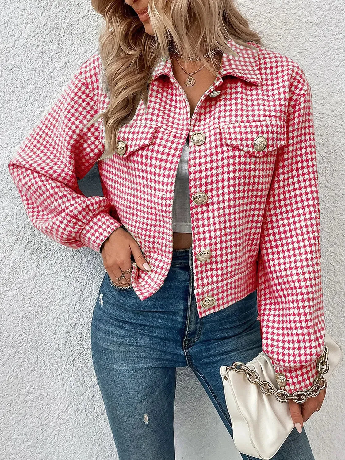 'Lia' Houndstooth Cropped Jacket