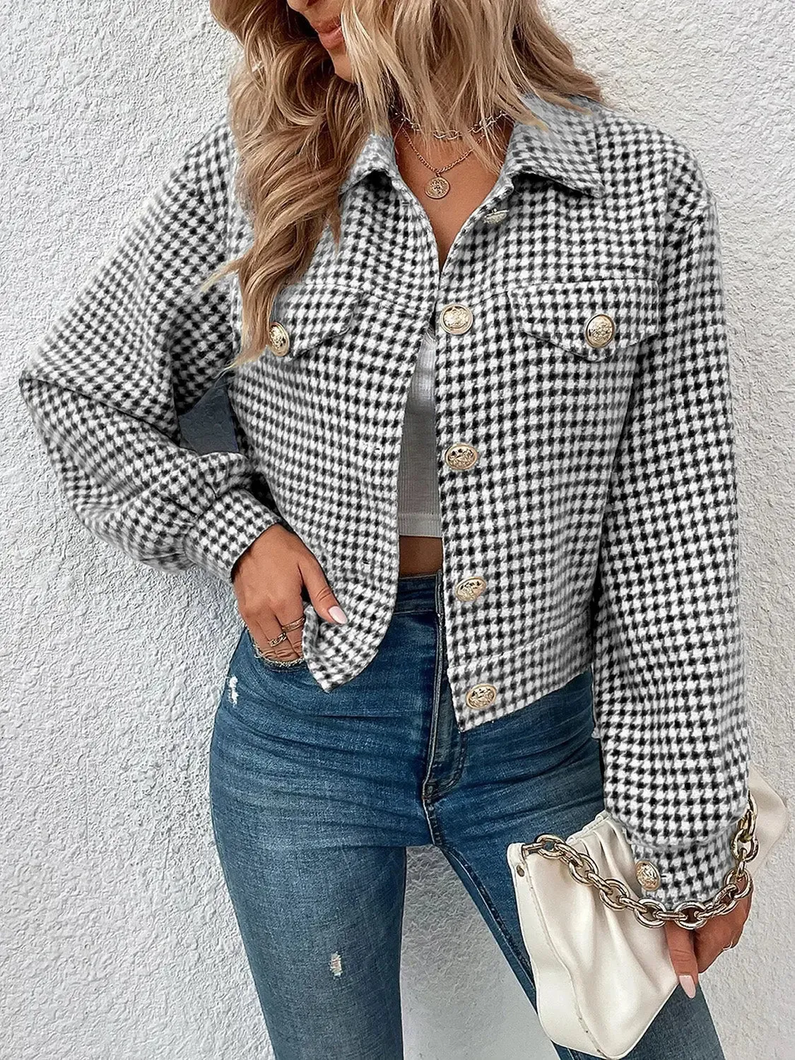 'Lia' Houndstooth Cropped Jacket