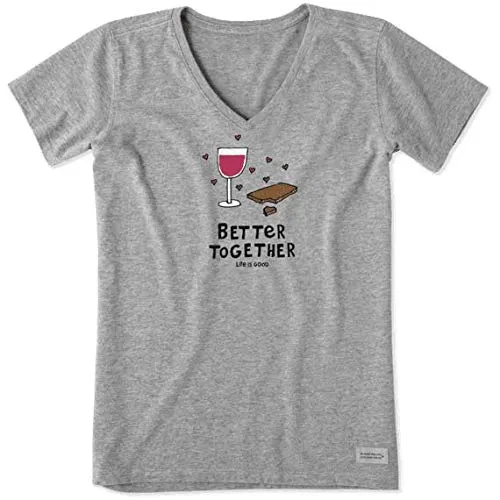 Life is Good Womens Crusher Funny Graphic V-Neck T-Shirt, Together Heather Gray, XXX-Large