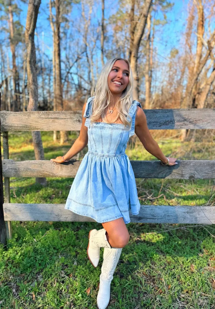 Light Denim Tie Strap Dress