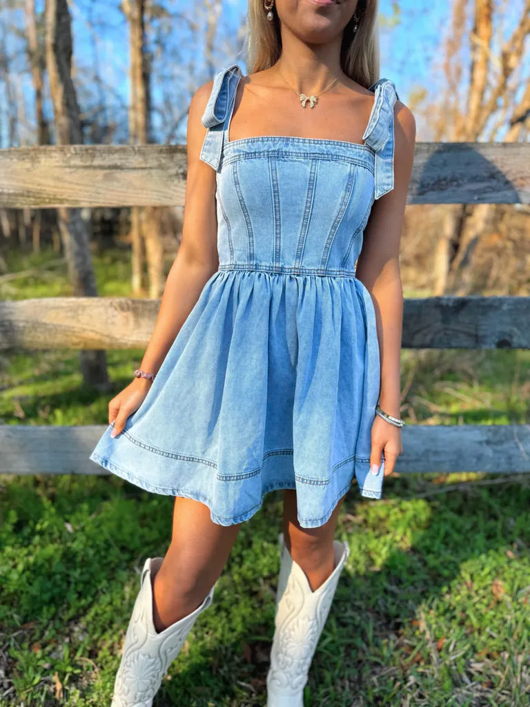 Light Denim Tie Strap Dress