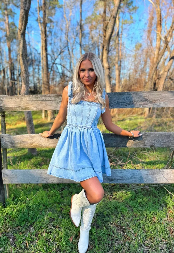 Light Denim Tie Strap Dress