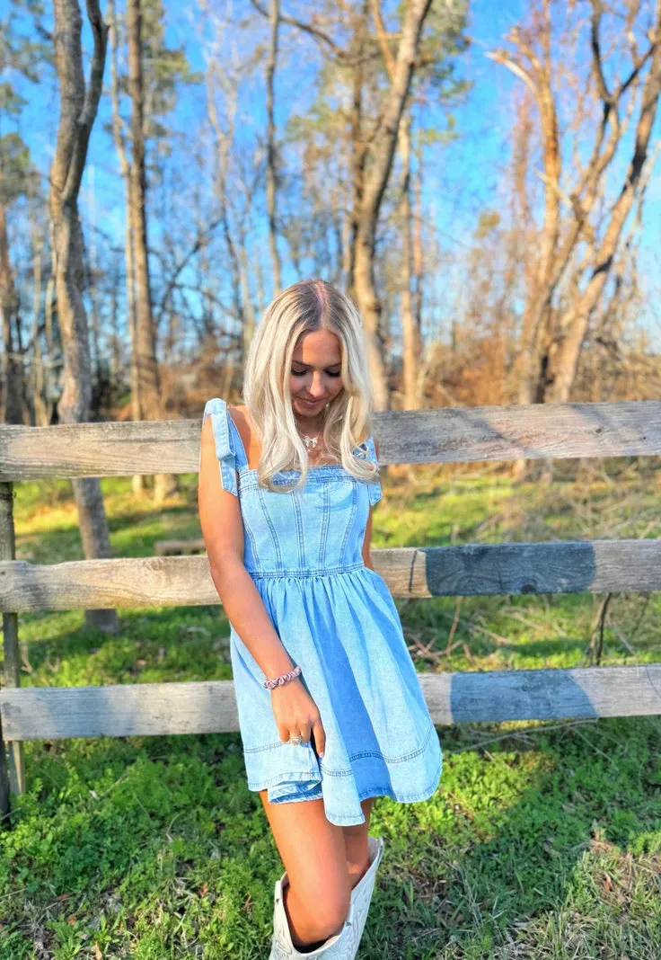 Light Denim Tie Strap Dress