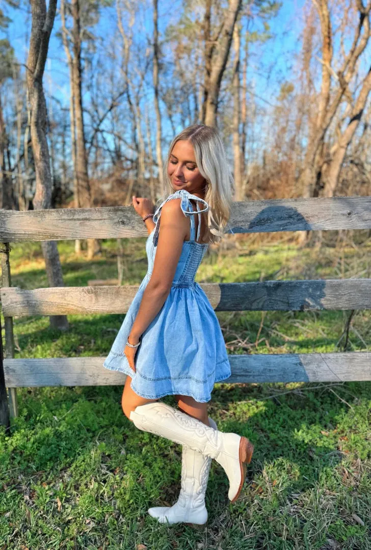 Light Denim Tie Strap Dress