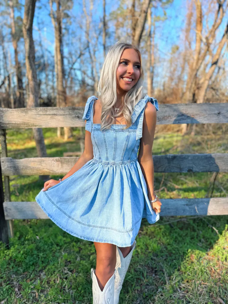 Light Denim Tie Strap Dress