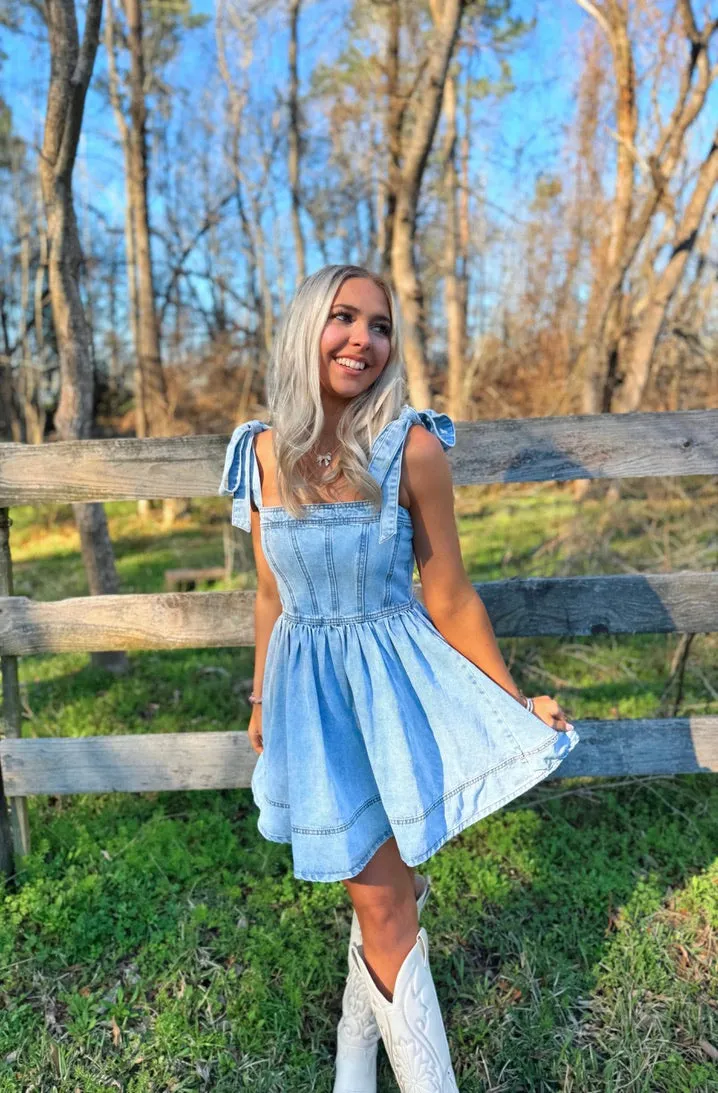 Light Denim Tie Strap Dress