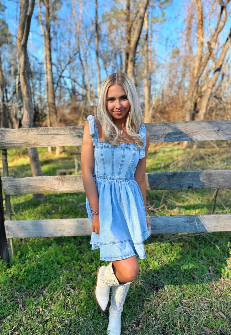 Light Denim Tie Strap Dress
