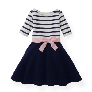 Lightweight Blocked Organic Skater Dress - Classic Blue