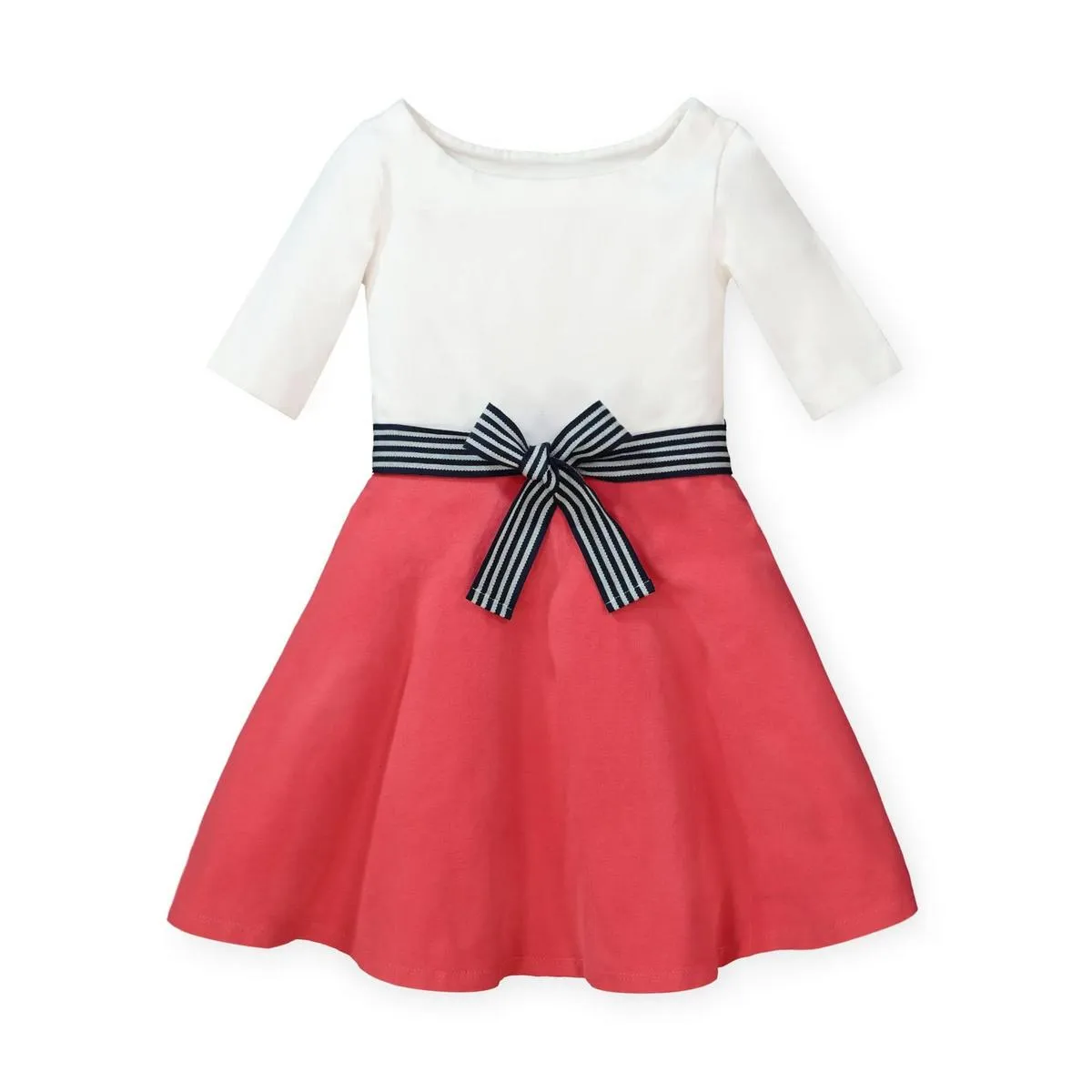 Lightweight Blocked Skater Dress - White and Soft Red