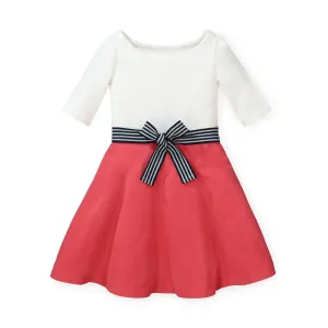 Lightweight Blocked Skater Dress - White and Soft Red