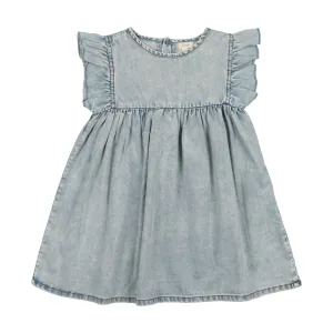 Lil Legs Flutter Dress Short Sleeve - Stone Wash