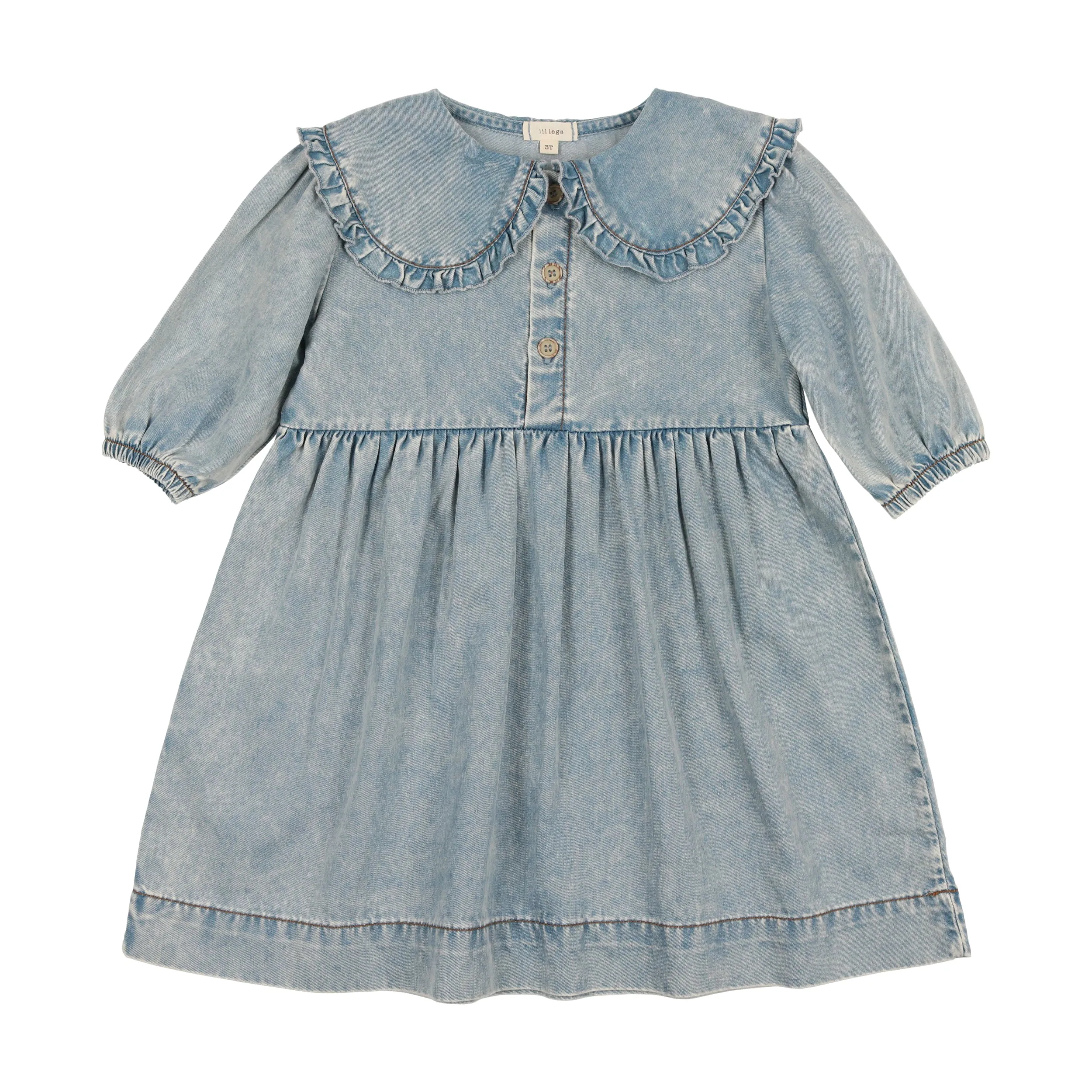Lil Legs Oversized Collar Dress Three Quarter Sleeve - Stone Wash
