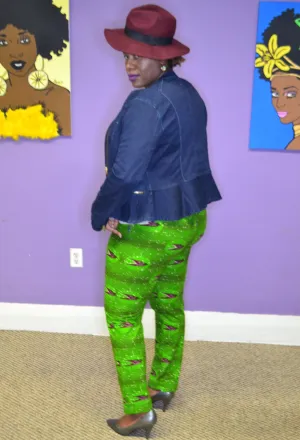 Lime Ankara print tapered pants sz 14