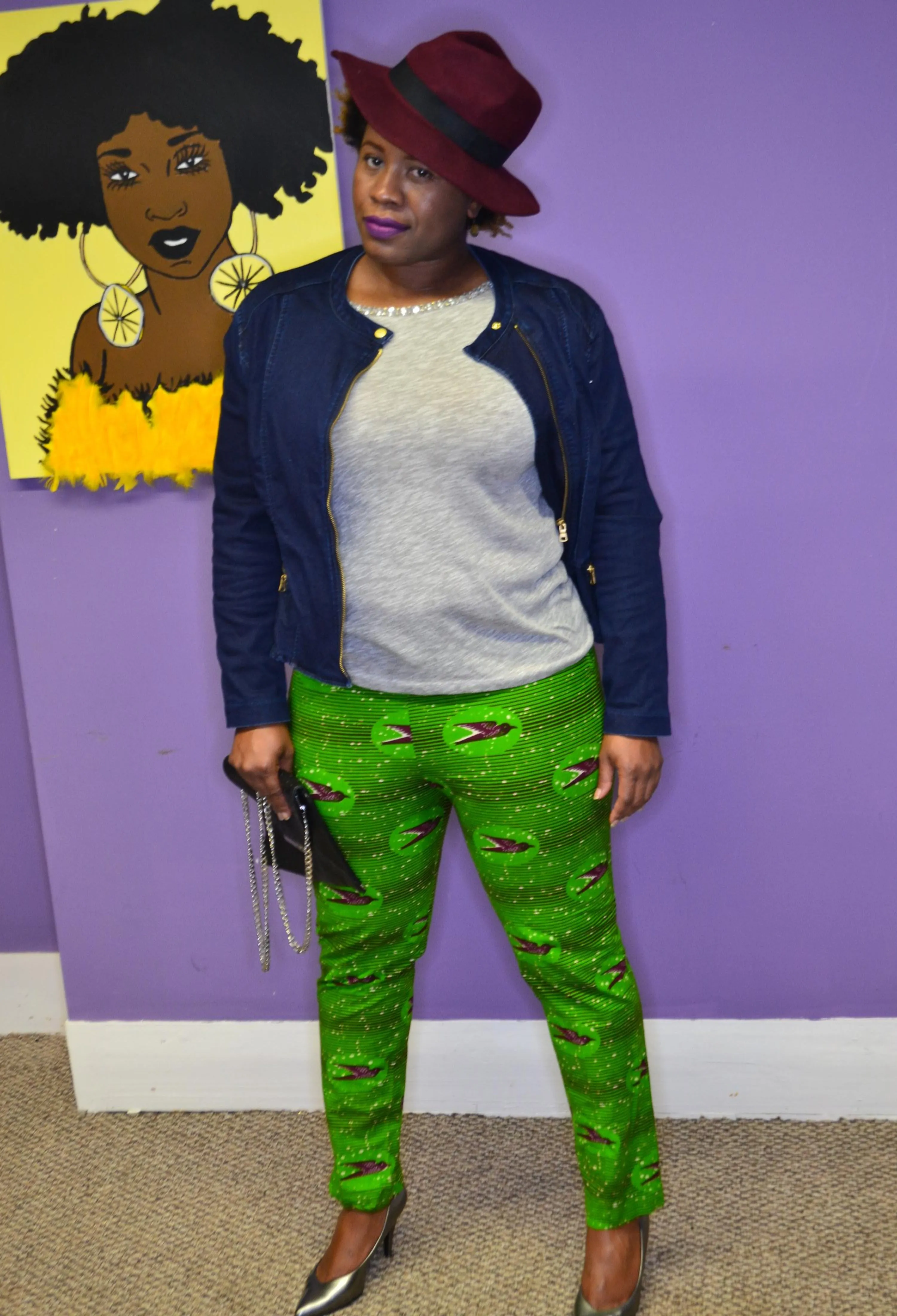 Lime Ankara print tapered pants sz 14