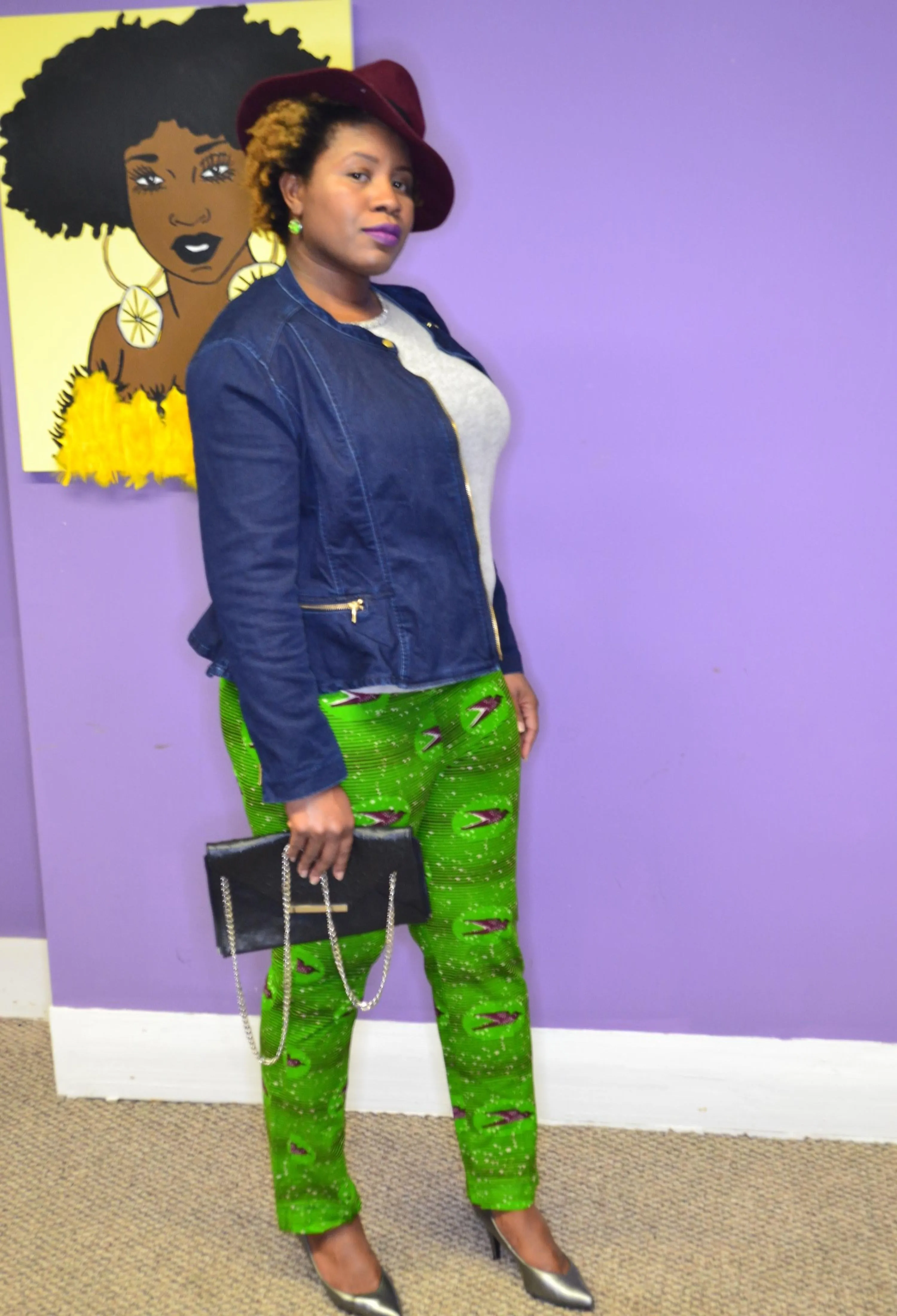 Lime Ankara print tapered pants sz 14
