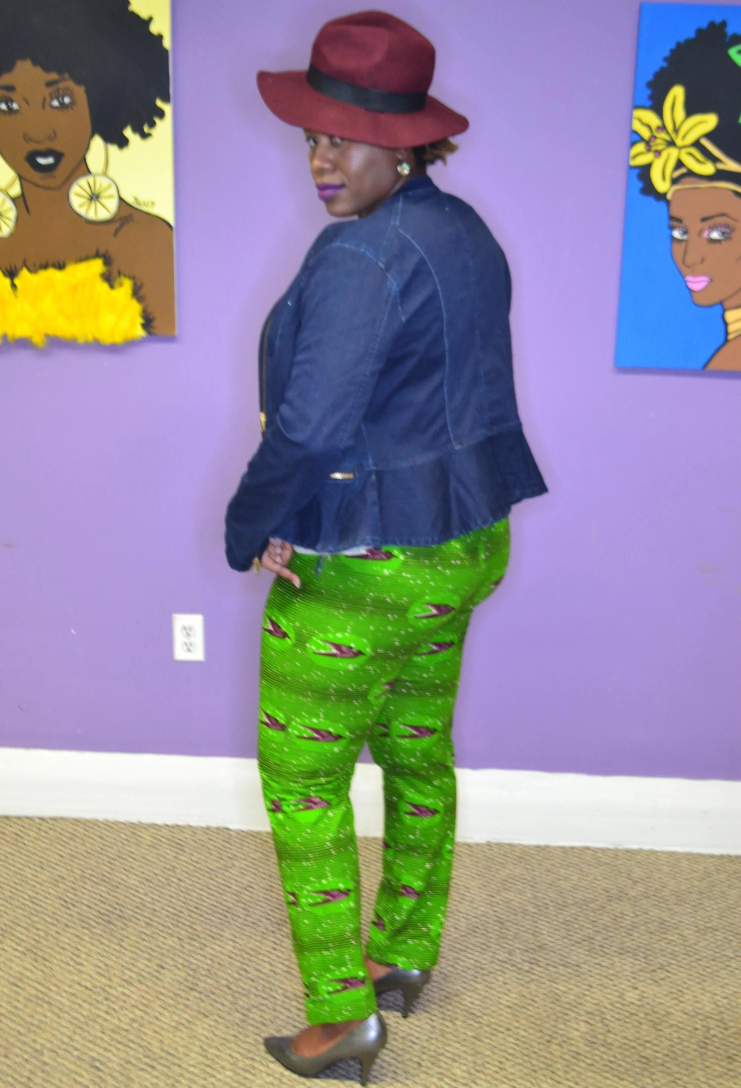 Lime Ankara print tapered pants sz 14