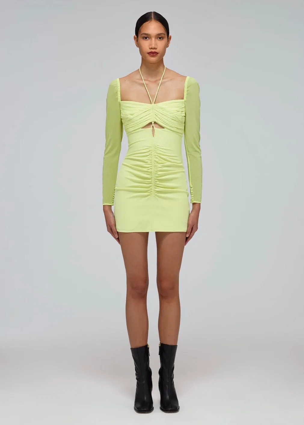 Lime Stretch Crepe Cut Out Midi Dress (Lime Green)
