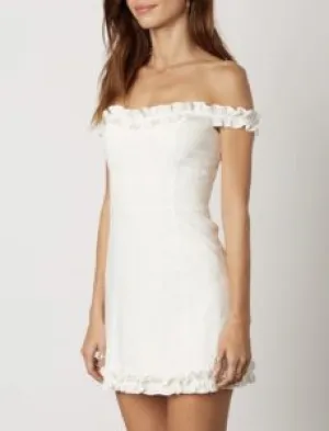 Linen Ruffle Off The Shoulder Princess Seam Mini Dress