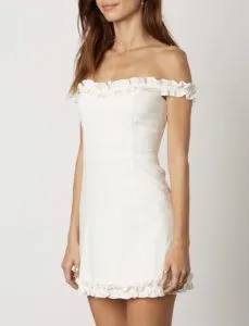 Linen Ruffle Off The Shoulder Princess Seam Mini Dress