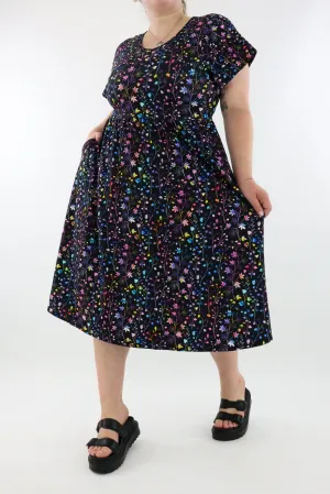 Little Leaves - A-Line Dress - Midi Length - Side Pockets
