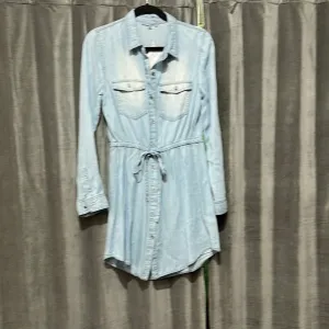 LOVE TREE Light Denim Collared Button Down Drawstring Dress