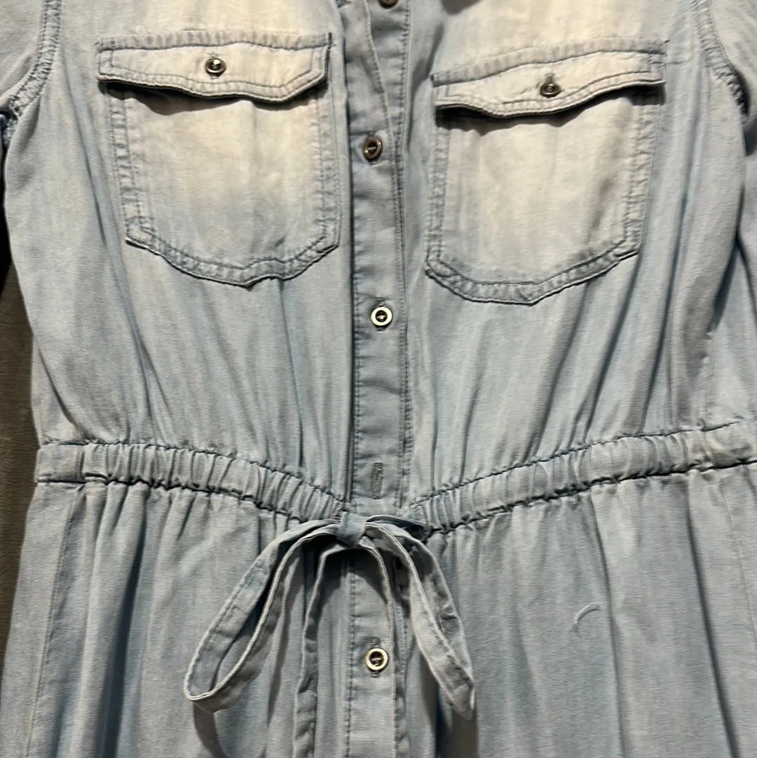 LOVE TREE Light Denim Collared Button Down Drawstring Dress