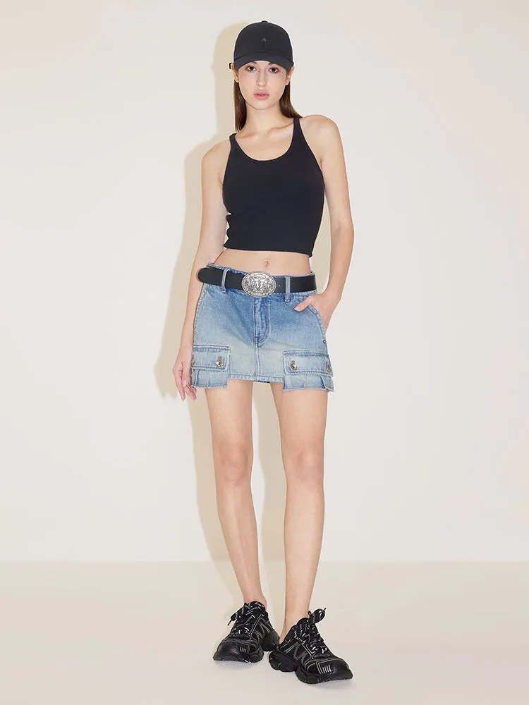 Low Waist Cargo Denim Skirt