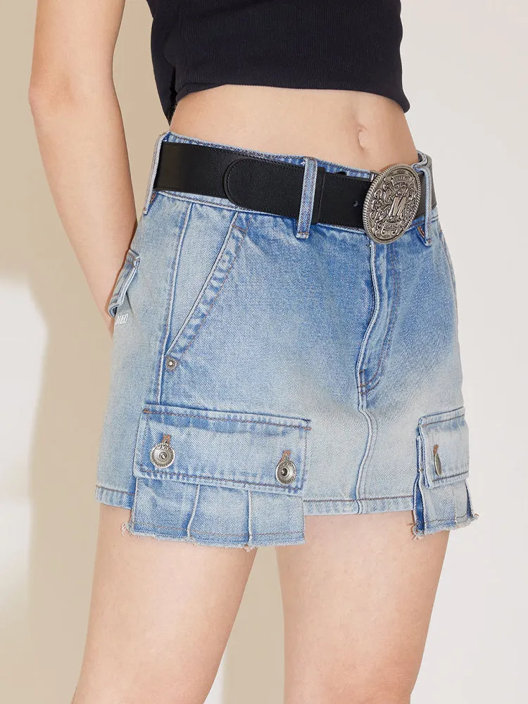 Low Waist Cargo Denim Skirt