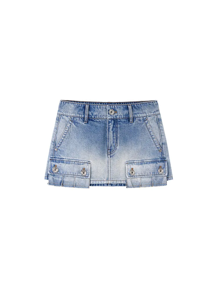 Low Waist Cargo Denim Skirt